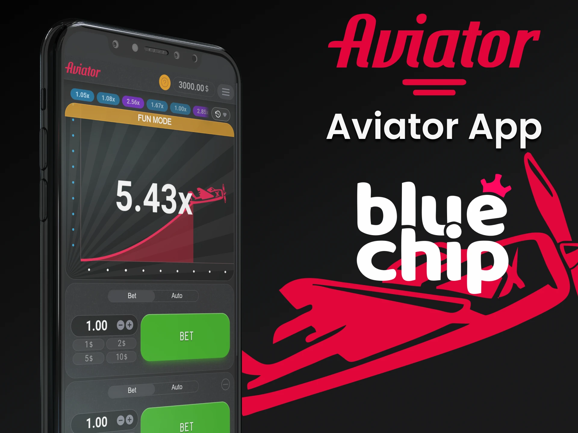 Play the Aviator game with the BlueChip app.