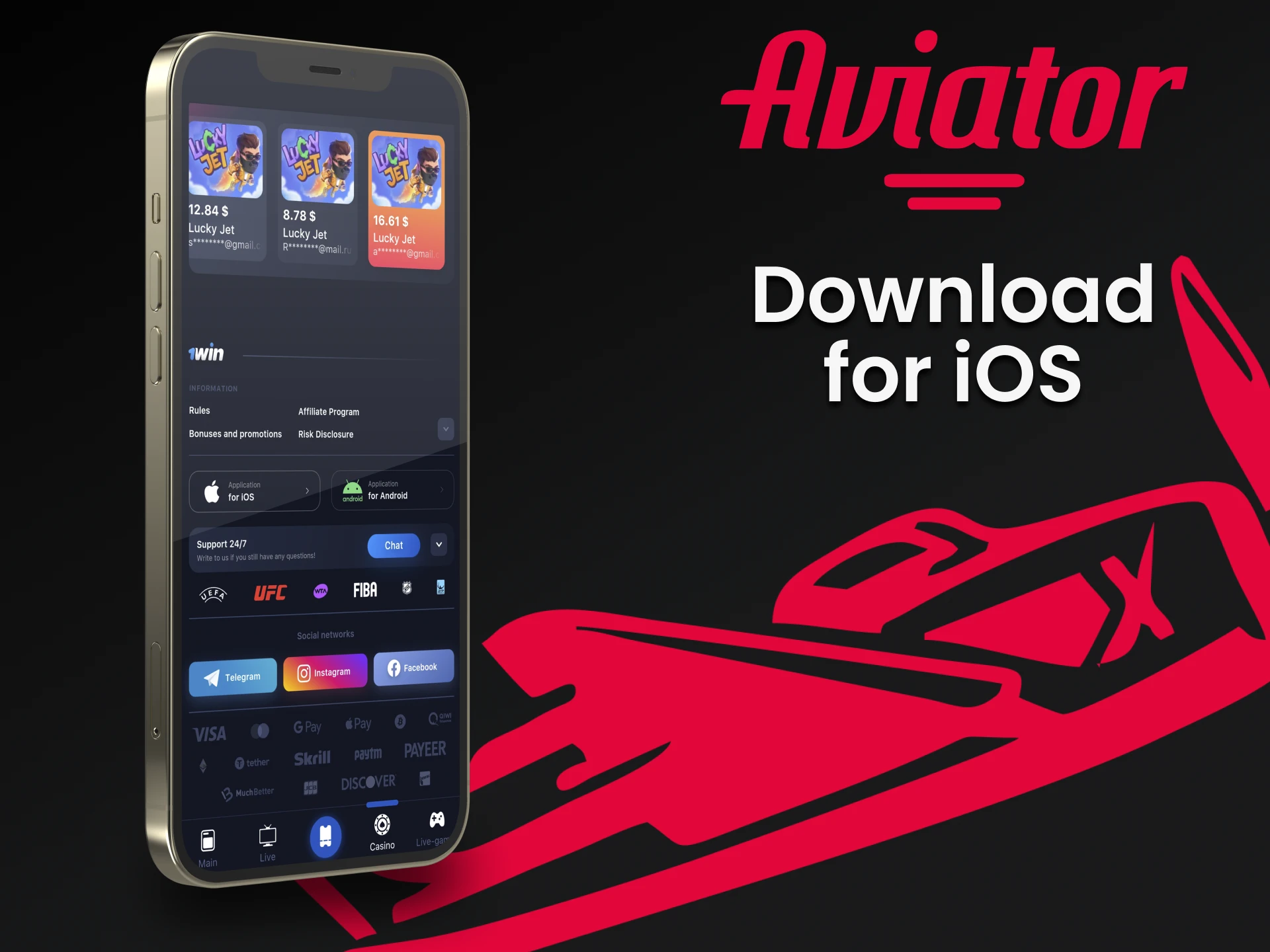 Download the application on your iOS device to play Aviator.